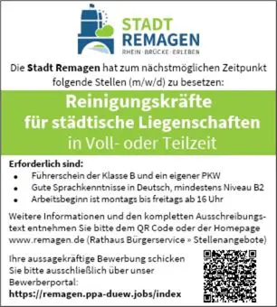 Stellenanzeige Reinigungskräfte