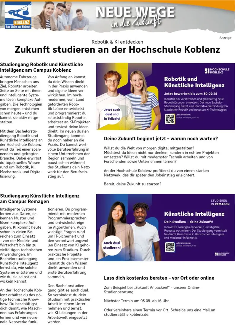 Ganze Seite "Neue Wege" Robotik/KI
