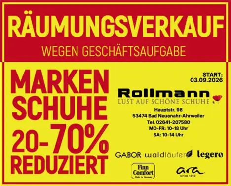 1. Anzeige Räumungsverkauf wegen Geschäftsaufgabe