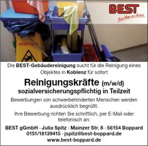 Stellenanzeige Reinigungskräfte
