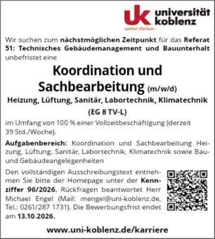 Stellenausschreibung Kennziffer 096/2026 
