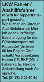 Stellenanzeige LKW Fahrer