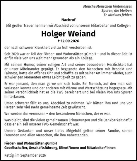 Nachruf Holger Weiand