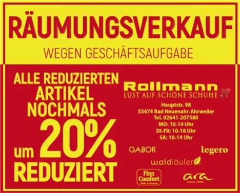 2. Anzeige Räumungsverkauf wegen Geschäftsaufgabe