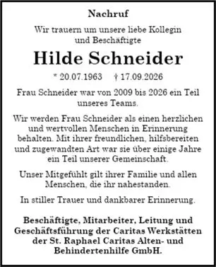 Nachruf Hildegard Schneider