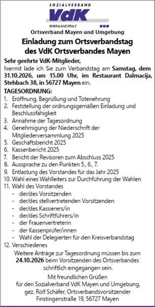 Einladung Mitgliedsversammlung 