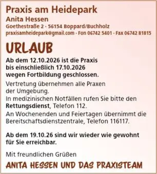Betriebsferien Oktober 2026