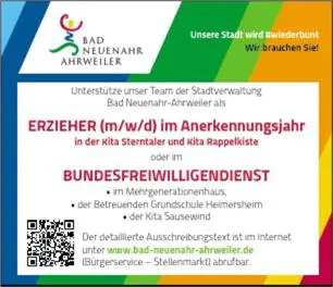 Stellenanzeige Erzieherin und Bundesfreiwilligendienst