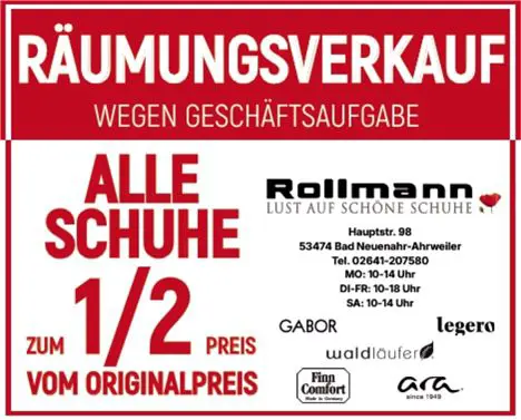 3. Anzeige Räumungsverkauf wegen Geschäftsaufgabe