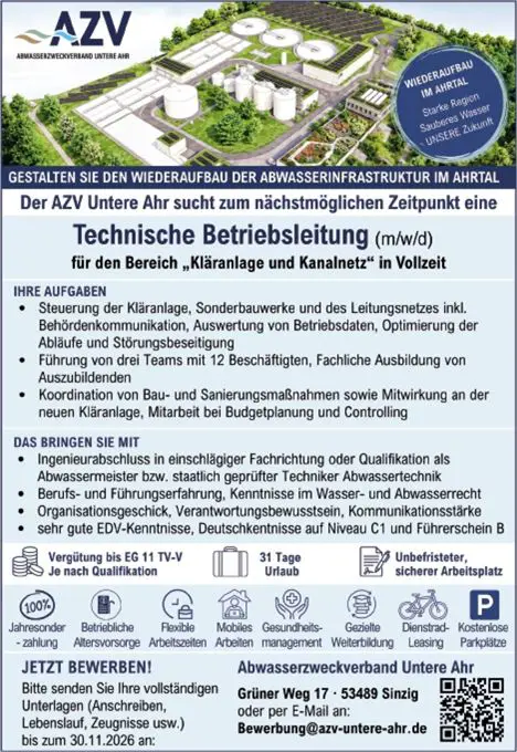 Stellenanzeige Technische Betriebsleitung 