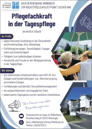 Pflegefachkraft  in der Tagespflege gesucht 