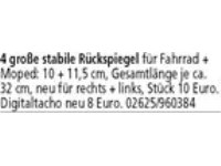 4 große stabile Rückspiegel für Fahrrad + Moped: 10 + 11,5 cm, Gesamtlänge je ca. 32 cm, neu für re