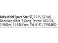 Mitsubishi Space Star 5T, 71 PS, 52 kW, Benziner, silber, 5-Gang, Erstzul. 03÷2024, 2.500km, 11.680