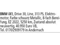 BMW iX1, Drive 30, Line, 313 PS, Elektromotor, Farbe schwarz Metallic, 8-fach Bereifung, EZ 2022, 5