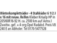 4 Stahlräder 6 !/2 J x 16 mit neuw. Reifen Kleber Krisalp HP in Größe 205/60R16-92 H. ca. 2500 km a