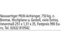 Neuwertiger PKW-Anhänger