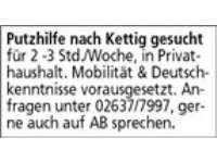 Putzhilfe nach Kettig gesucht für 2 -3 Std./Woche, in Privathaushalt. Mobilität & Deutschkenntnisse