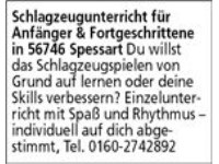 Schlagzeugunterricht für  Anfänger & Fortgeschrittene in 56746 Spessart Du willst das Schlagzeugspi