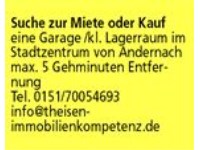Suche zur Miete oder Kauf  eine Garage /kleinen Lagerraum