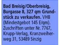 Bad Breisig/Oberbreisig, Burgasse 8, 327 qm Grundstück zu verkaufen. VHB (Mindestgebot 145 E/qm). Z