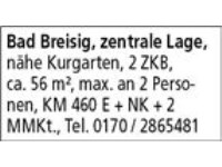 Bad Breisig, zentrale Lage, nähe Kurgarten, 2 ZKB,  ca. 56 m², max. an 2 Personen, KM 460 E + NK + 