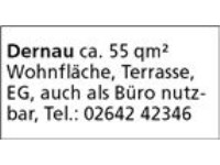 Dernau ca. 55 qm² Wohnfläche, Terrasse, EG, auch als Büro nutzbar, Tel.: 02642 42346