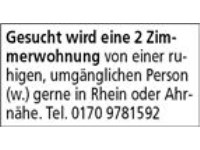 Liebe Heimersheimer,  Liebe Bad Bodendorfer,   Einzelperson (w.) sucht eine ruhige Wohnung in der U