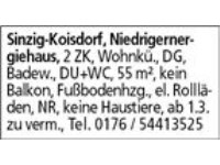 Sinzig-Koisdorf, Niedrigernergiehaus, 2 ZK, Dusche mit WC, Terrasse, 50 m², Fußbodenheizung, elektr