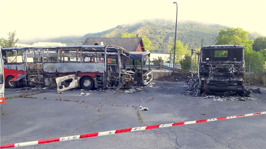 Zwei Busse und ein Lkw brannten lichterloh