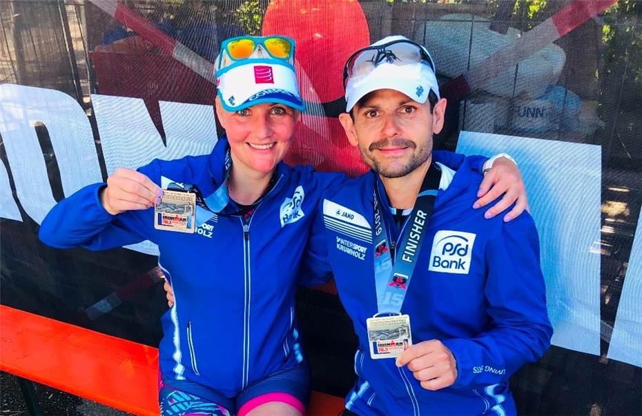 Barbara Grell und Michael Krämer finishen Ironman 70.3 Kraichgau